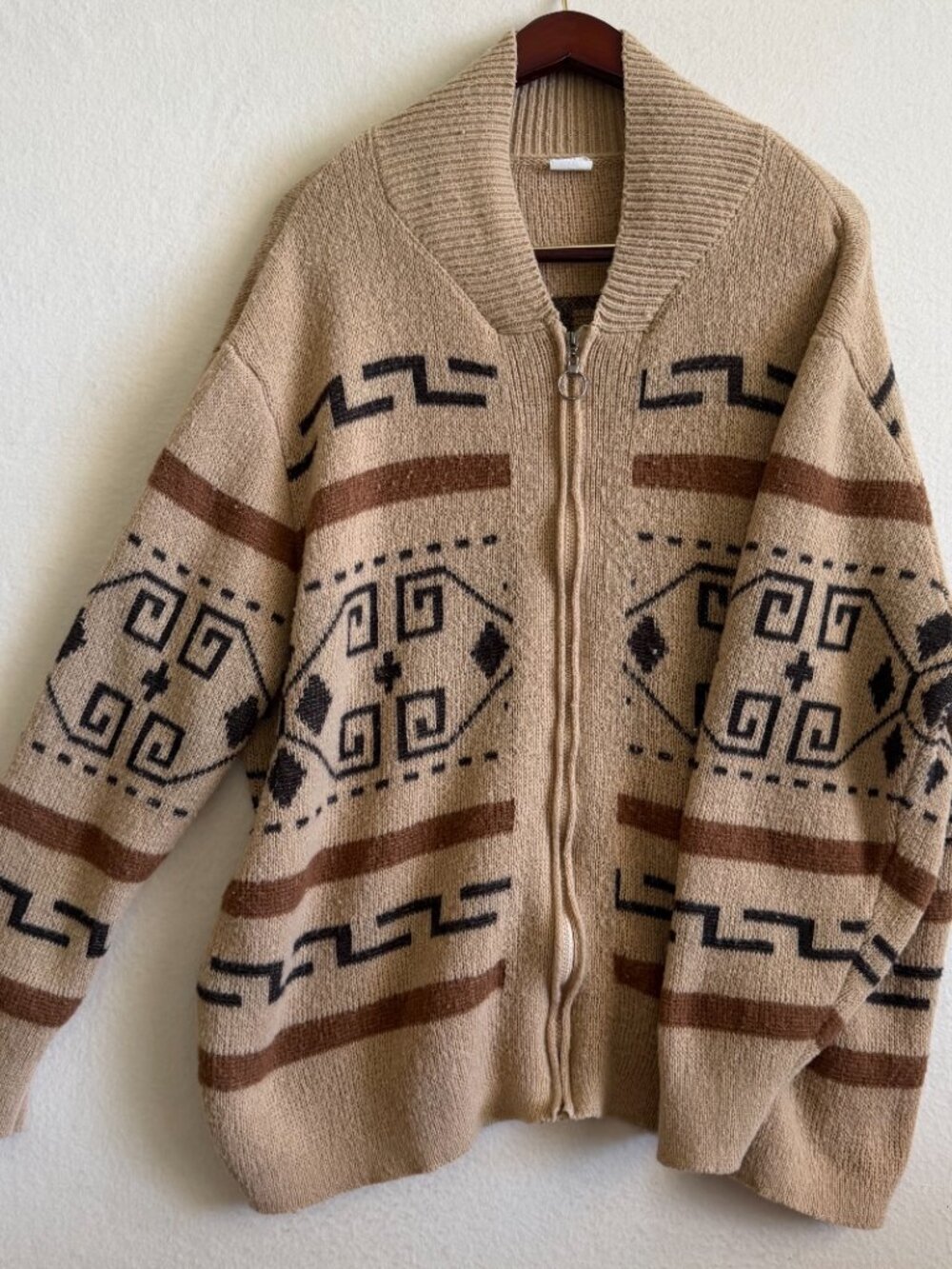 Cardigan Sweater Men's Size 1XL Brown Zipper Southwest Aztec Cozy Fall Grandpa